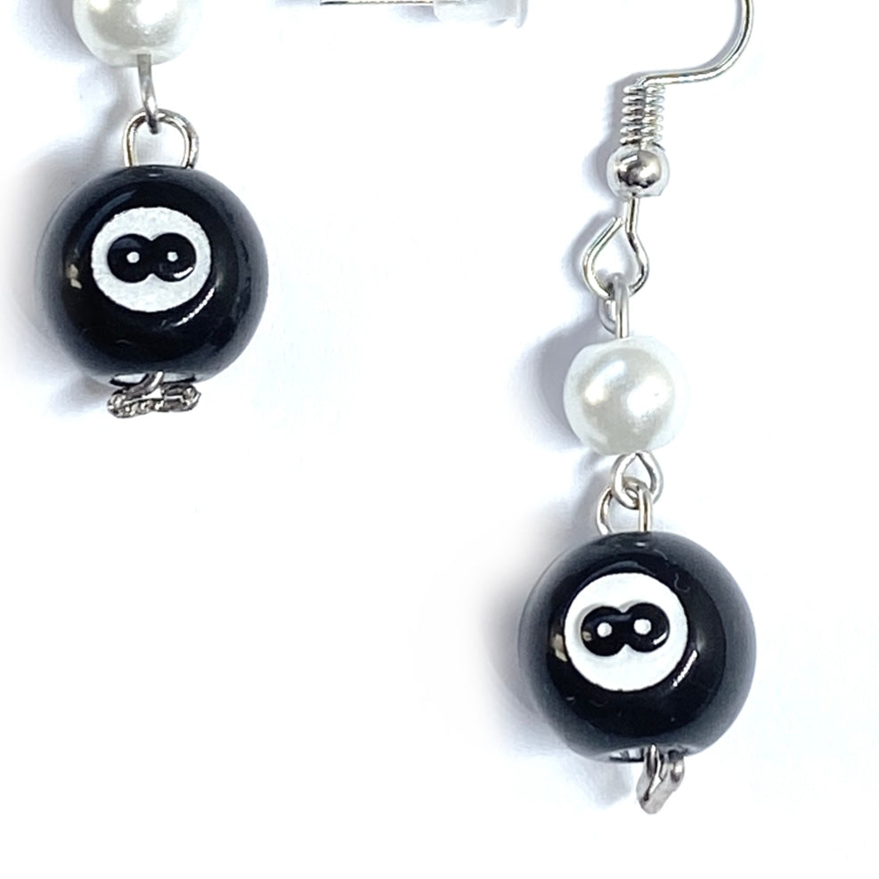Earrings with an 8 Ball and Pearls