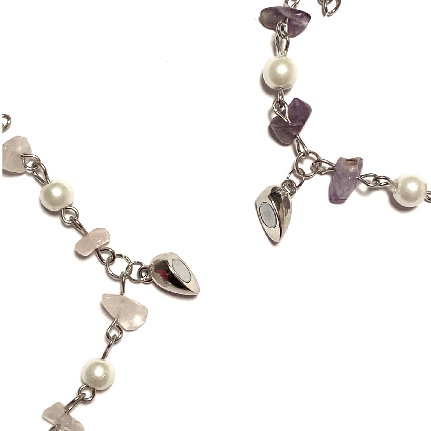 Bracelets with Rose quartz and Amethyst with magnetic Heart