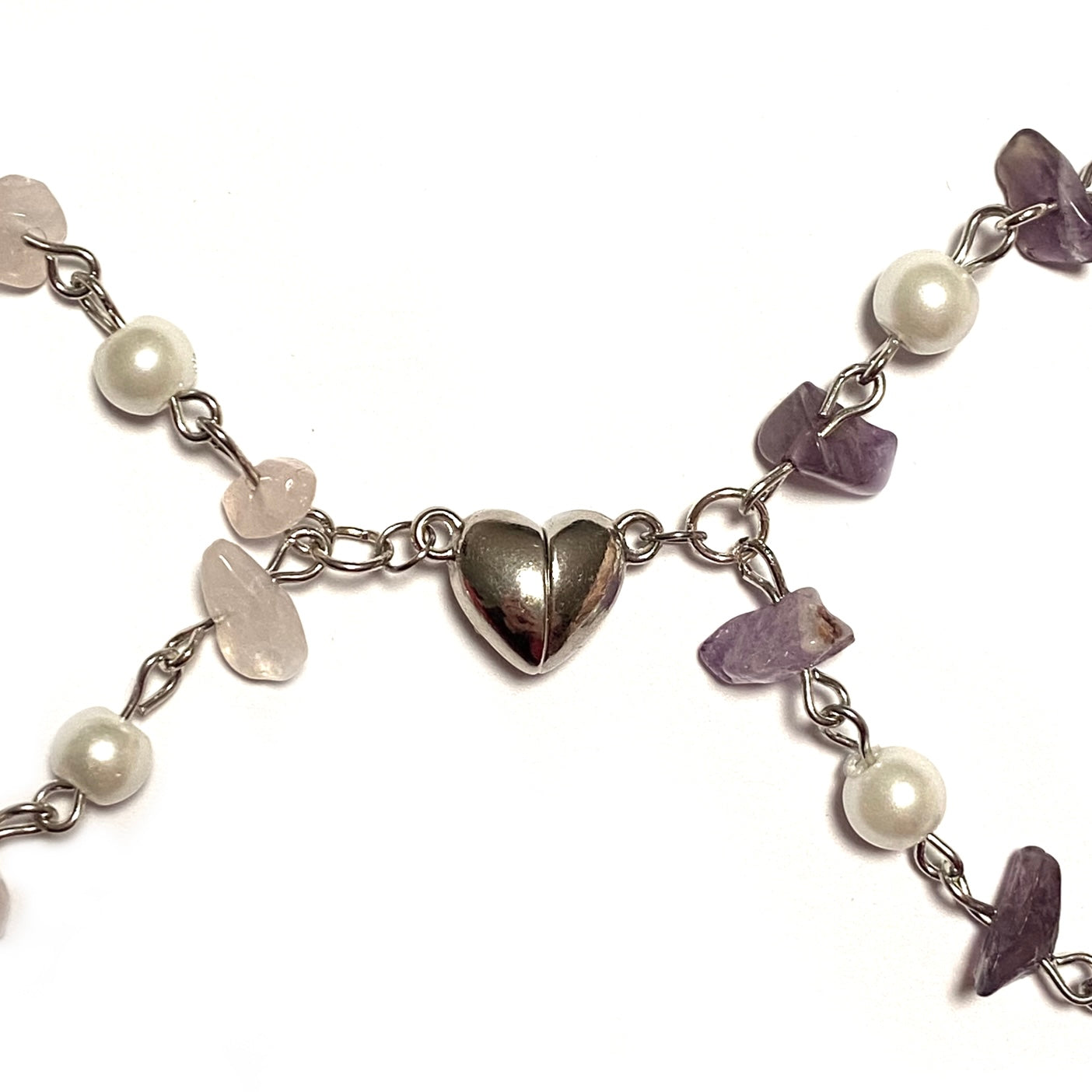 Bracelets with Rose quartz and Amethyst with magnetic Heart