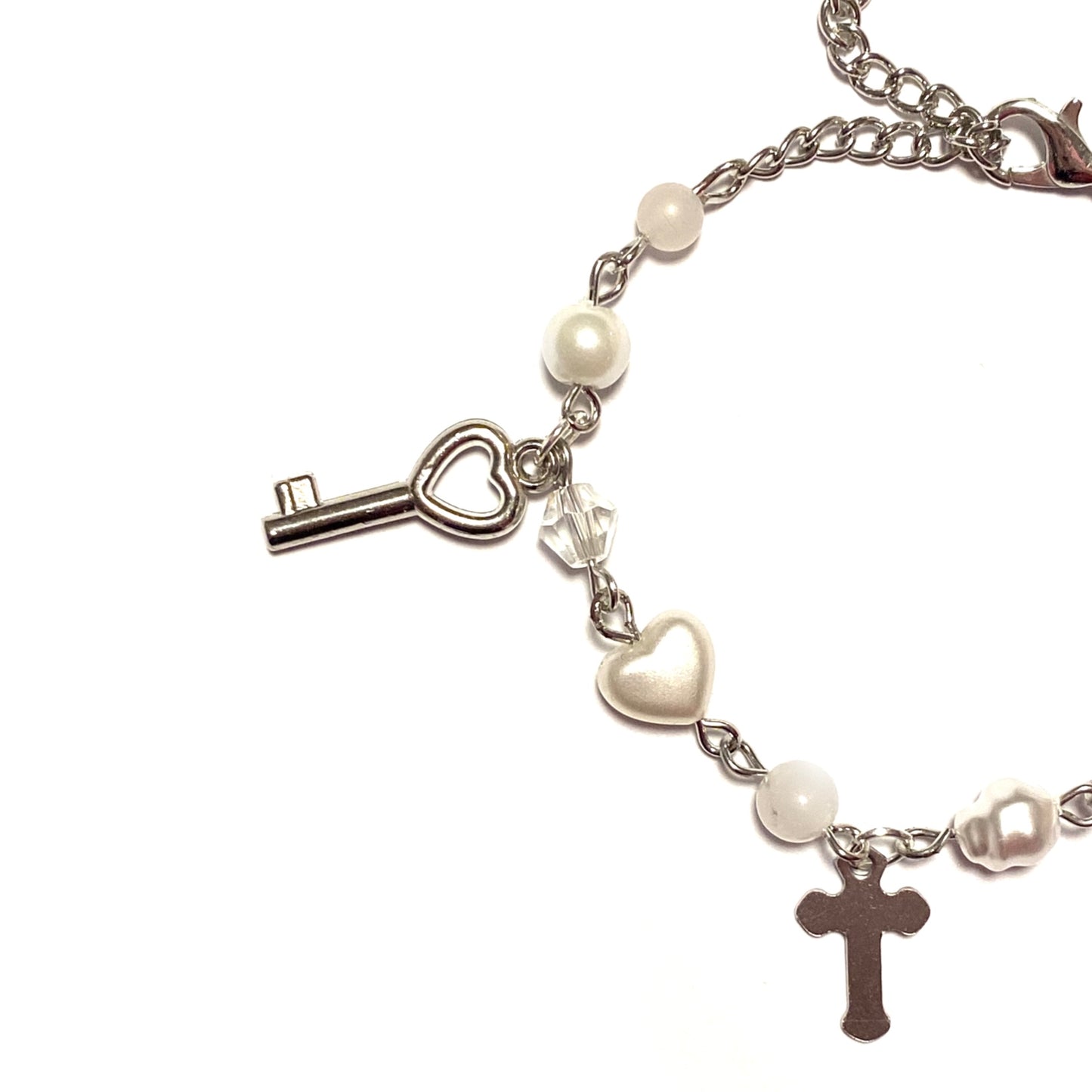 Bracelet with Rose quartz, Charms and Beads