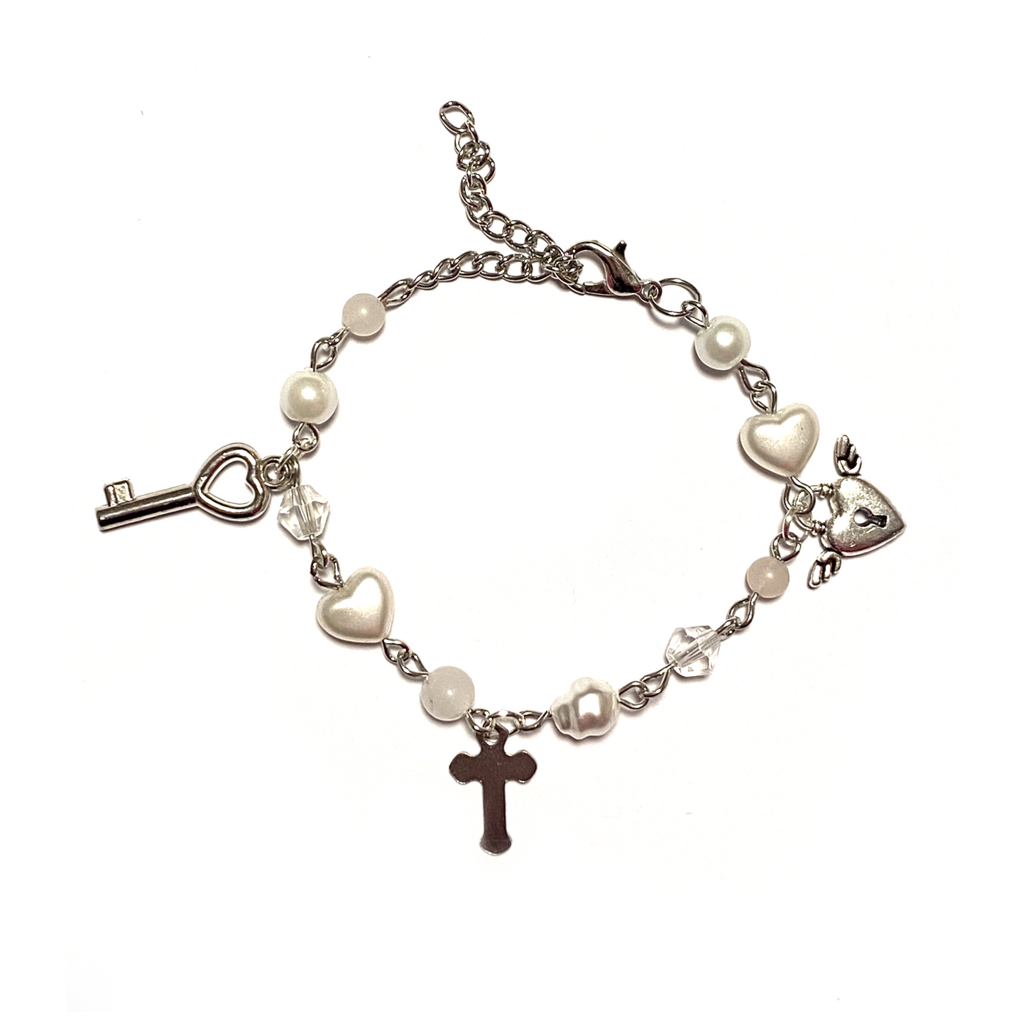 Bracelet with Rose quartz, Charms and Beads