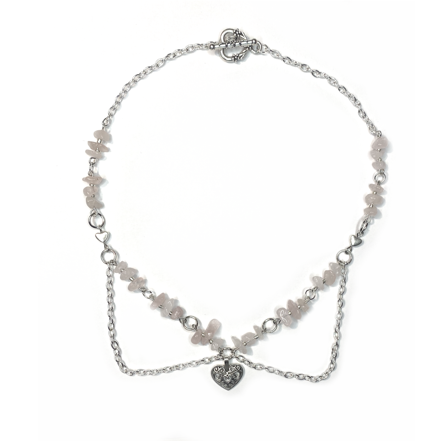 Necklace with Rose Quartz and Heart Charm