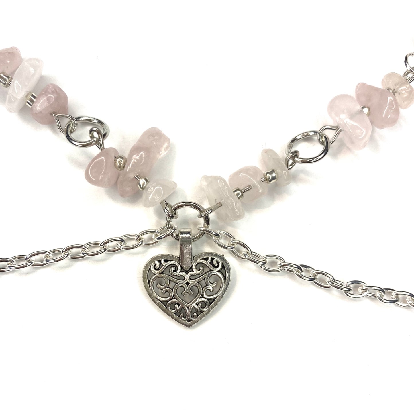 Necklace with Rose Quartz and Heart Charm