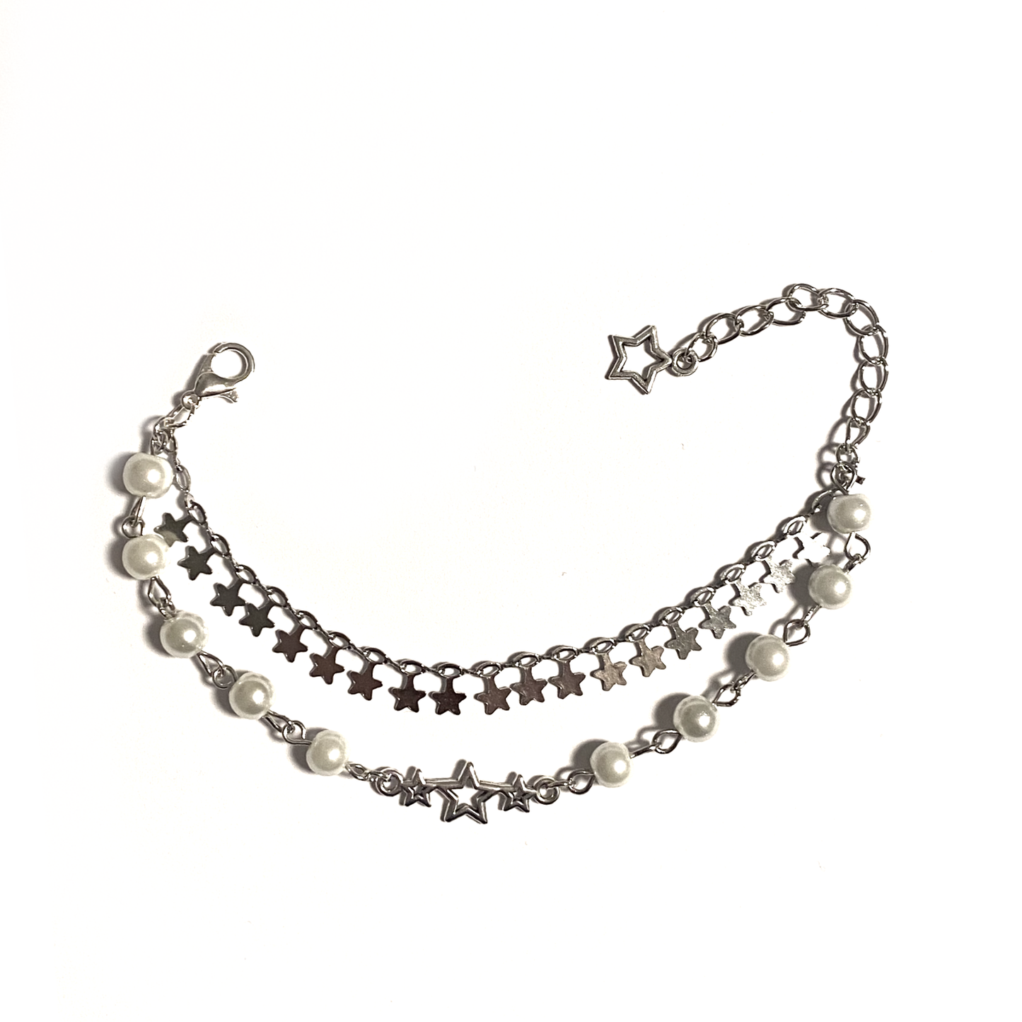 Double Layerd Bracelet with Stars and Pearls