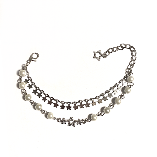 Double Layerd Bracelet with Stars and Pearls