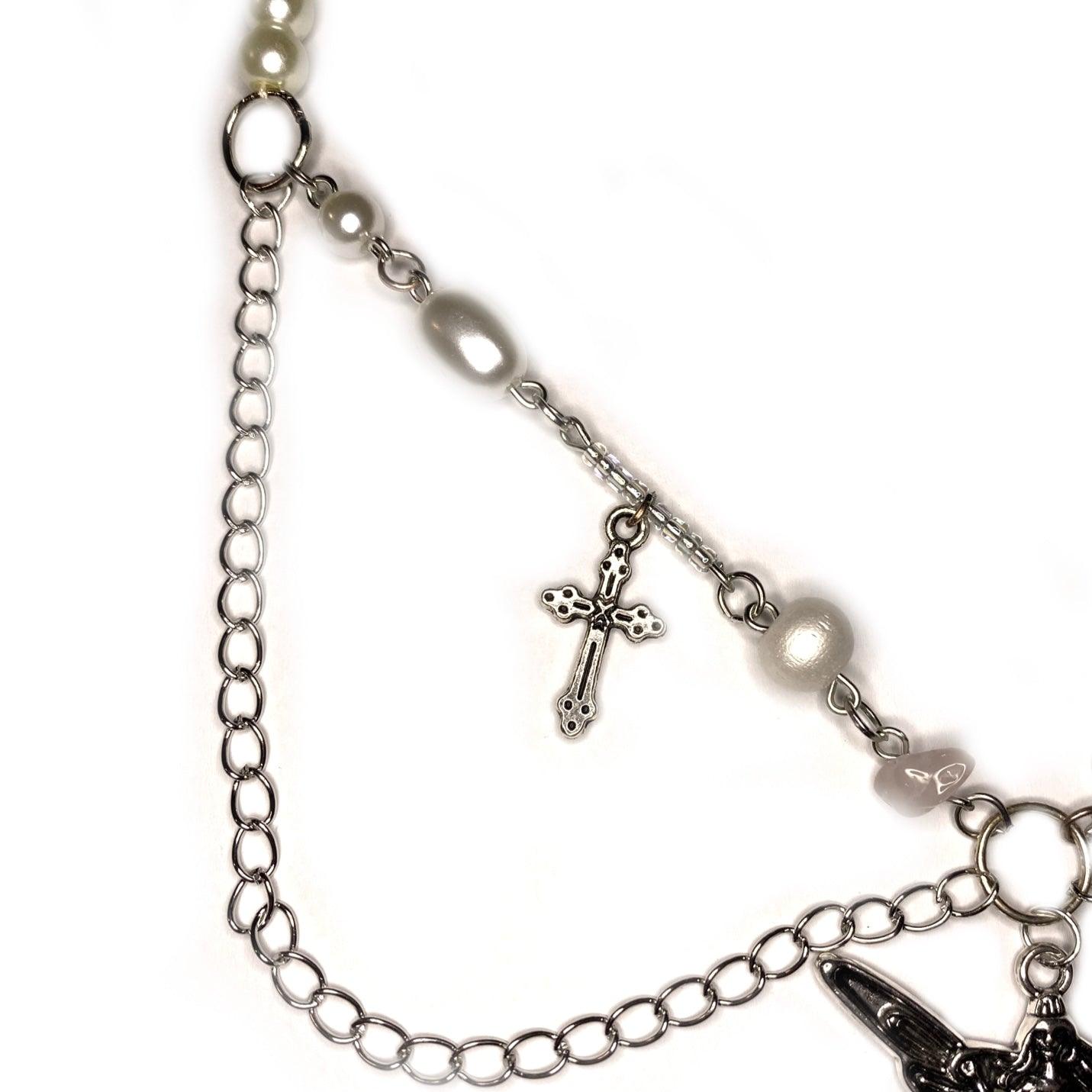 Close-up of Fairy Necklace with Cross Left side
