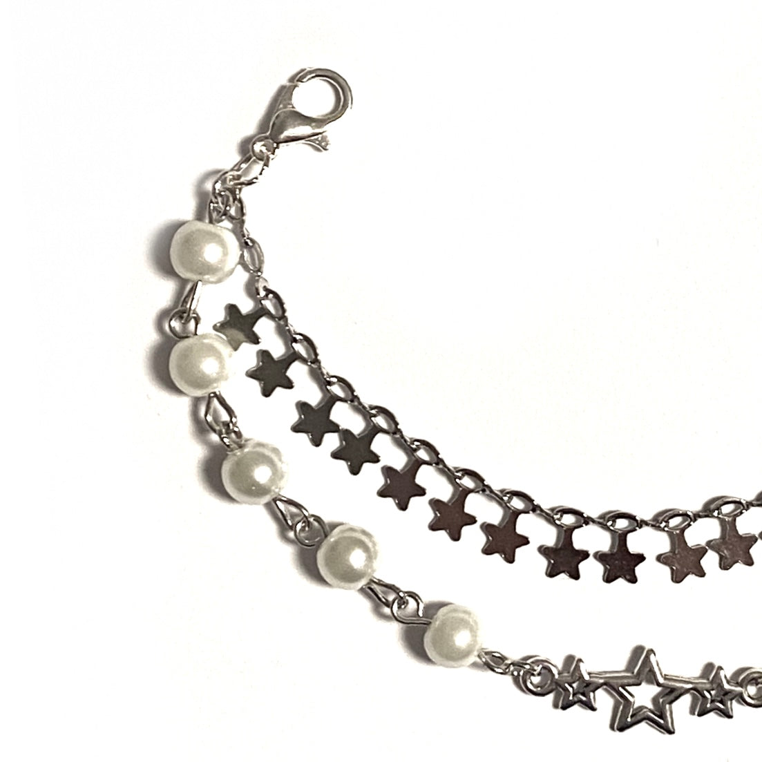 Double Layerd Bracelet with Stars and Pearls