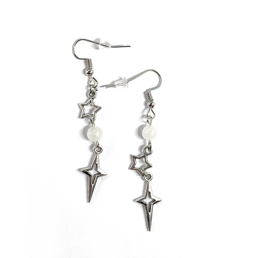 Earring with stars and clear quarts beads