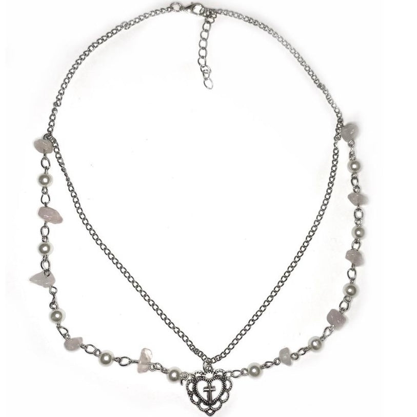 Necklace with Rosequarts and pearls