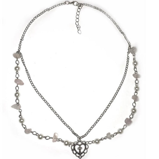 Necklace with Rosequarts and pearls