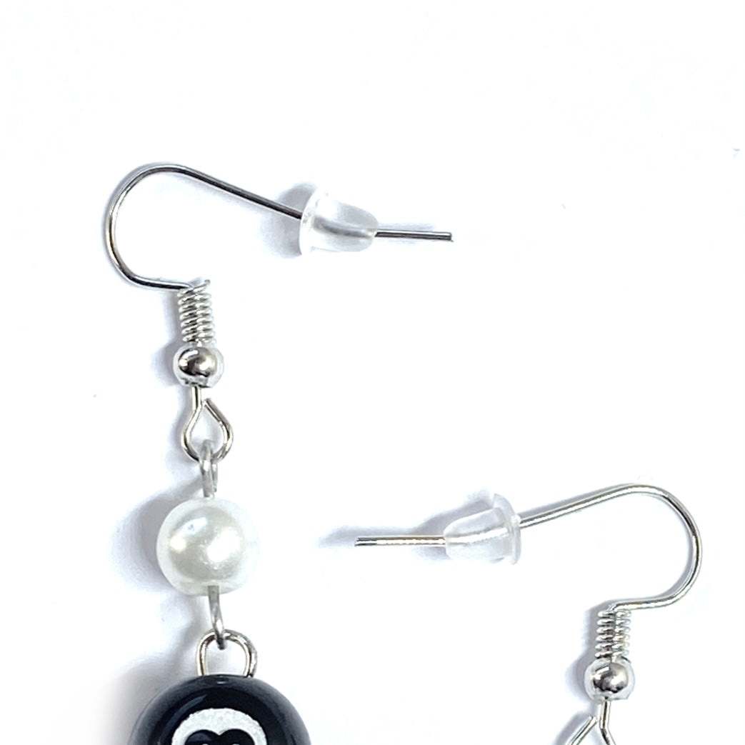 Earrings with an 8 Ball and Pearls