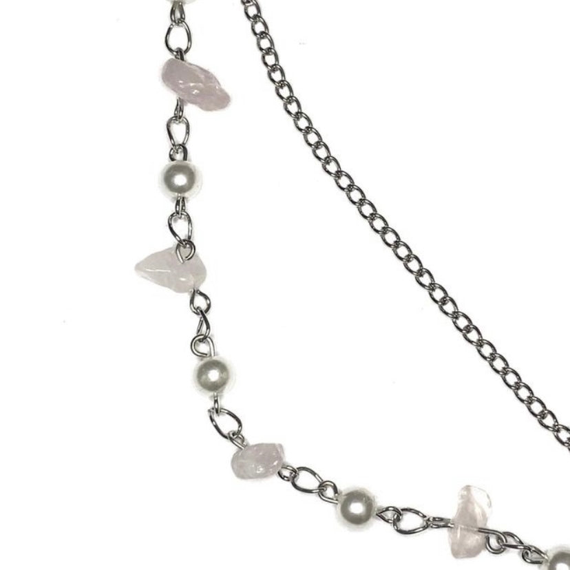 Necklace with Rosequarts and pearls