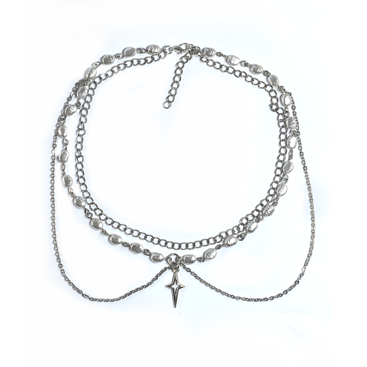 Necklace with a Star, fresh water Pearls and chain