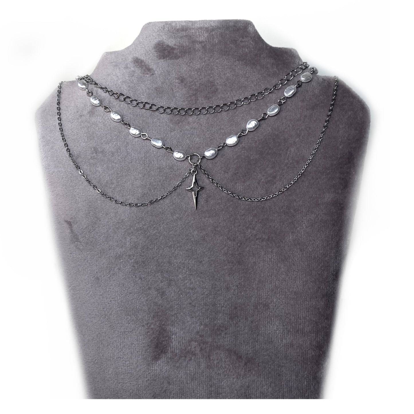 Necklace with a Star, fresh water Pearls and chain