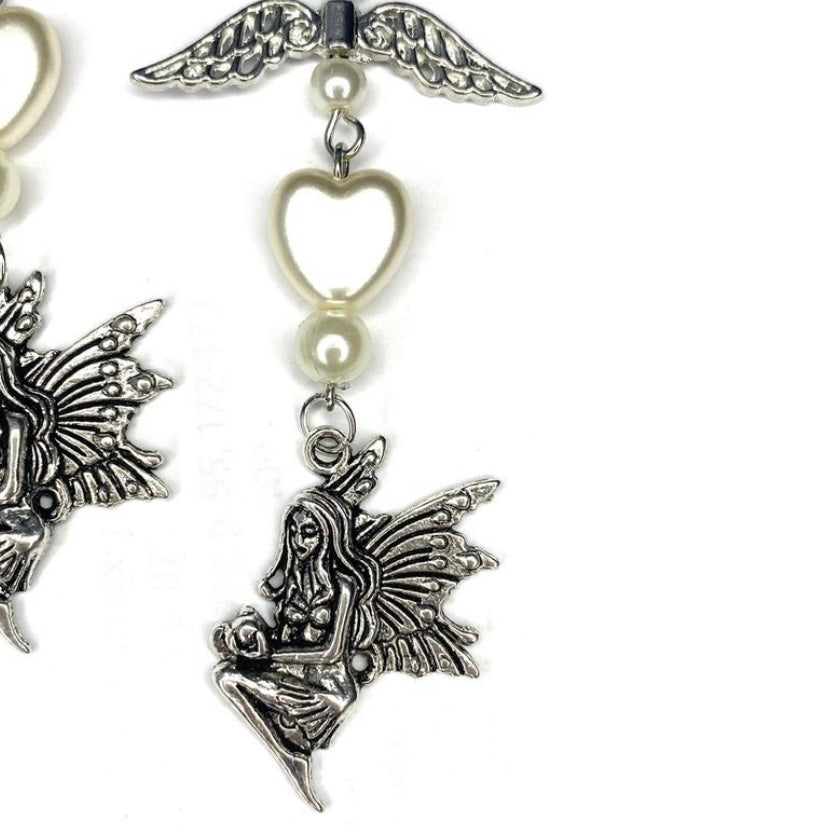 Earrings with Wings, Pearls and Fairy’s