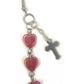 Earrings with red hearts and a chrome cross charm